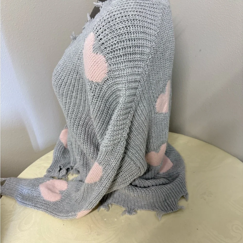 No Boundaries Juniors' Chewed Conversational Sweater